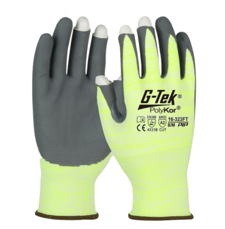 Gants anti-coupure GTEK PolyKor HI-VIS 2 doigts et pouce, enduction nitrile taille 9/L - 16-323FT-T9- PIP