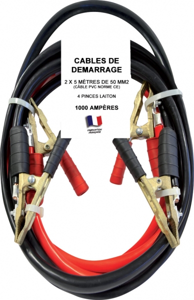 Cable de démarrage 1000 amperes (1000A) 50mm² - Longueur du cable de  démarrage 5 mètres - Fabrication francaise : Outiland